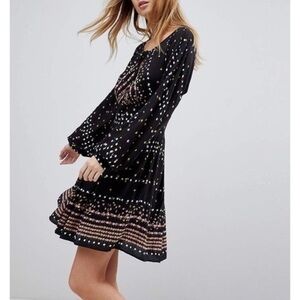 Free People Coryn Black Combo Print Long Sleeve Dress
